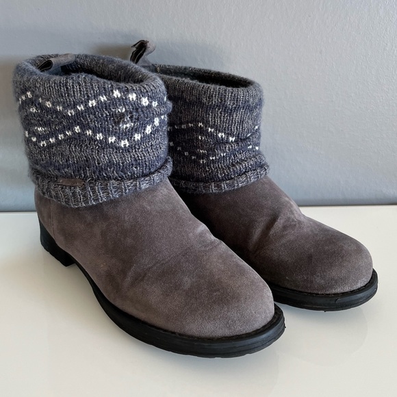 Muk Luks Shoes - MUK LUKS womens size 8 soft grey faux suede and blue knits boots